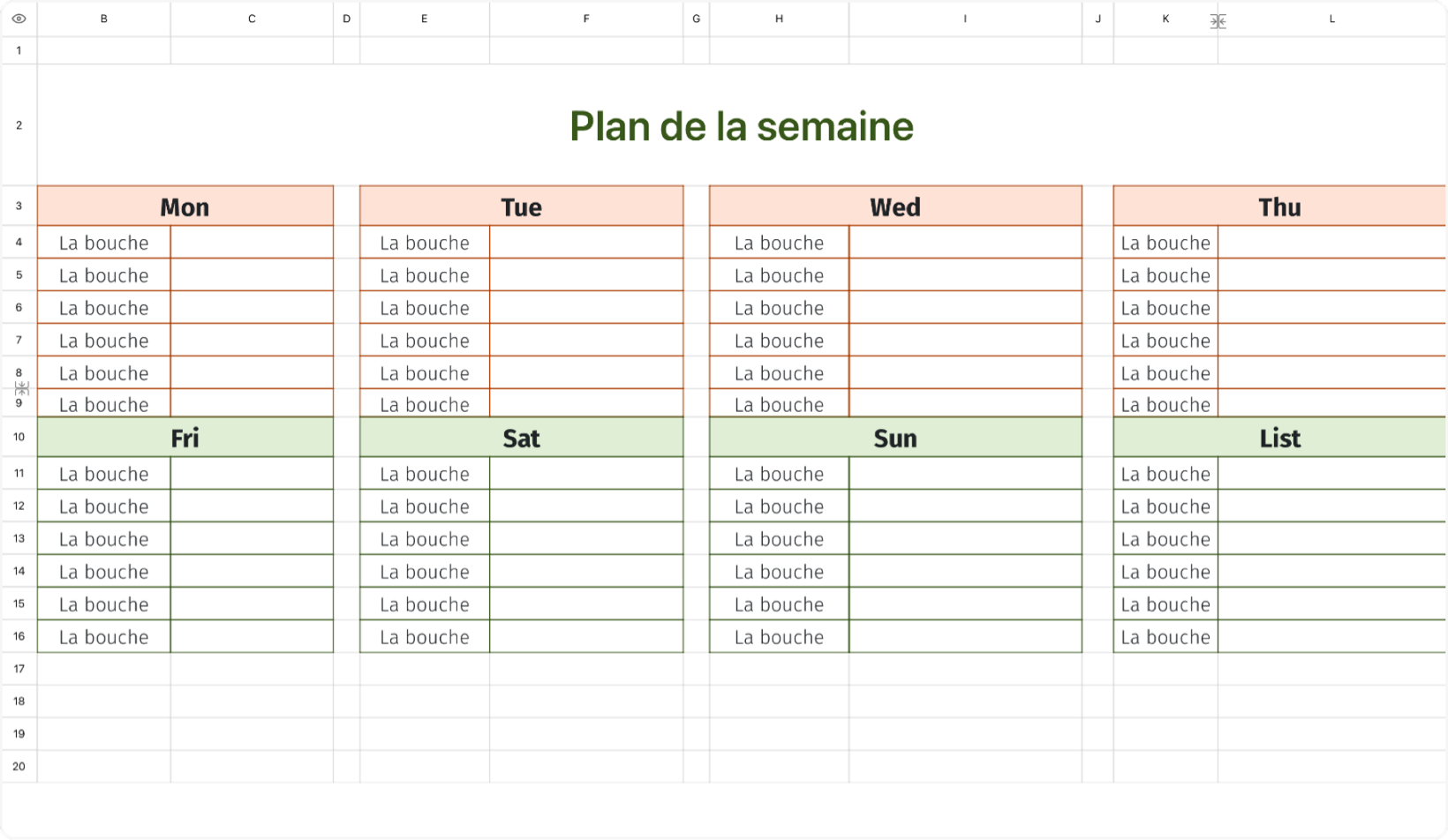 Plan de la semaine